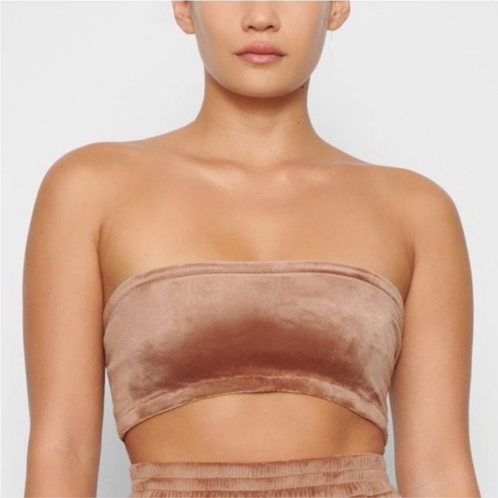 NWT Skims Belour Stretchy Velour Bandeau Bra Bralette Lounge Honey Tan 2XL